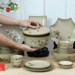 Bộ Bàn Ăn 10 Người (23 món) Men Kem Đào Chuồn