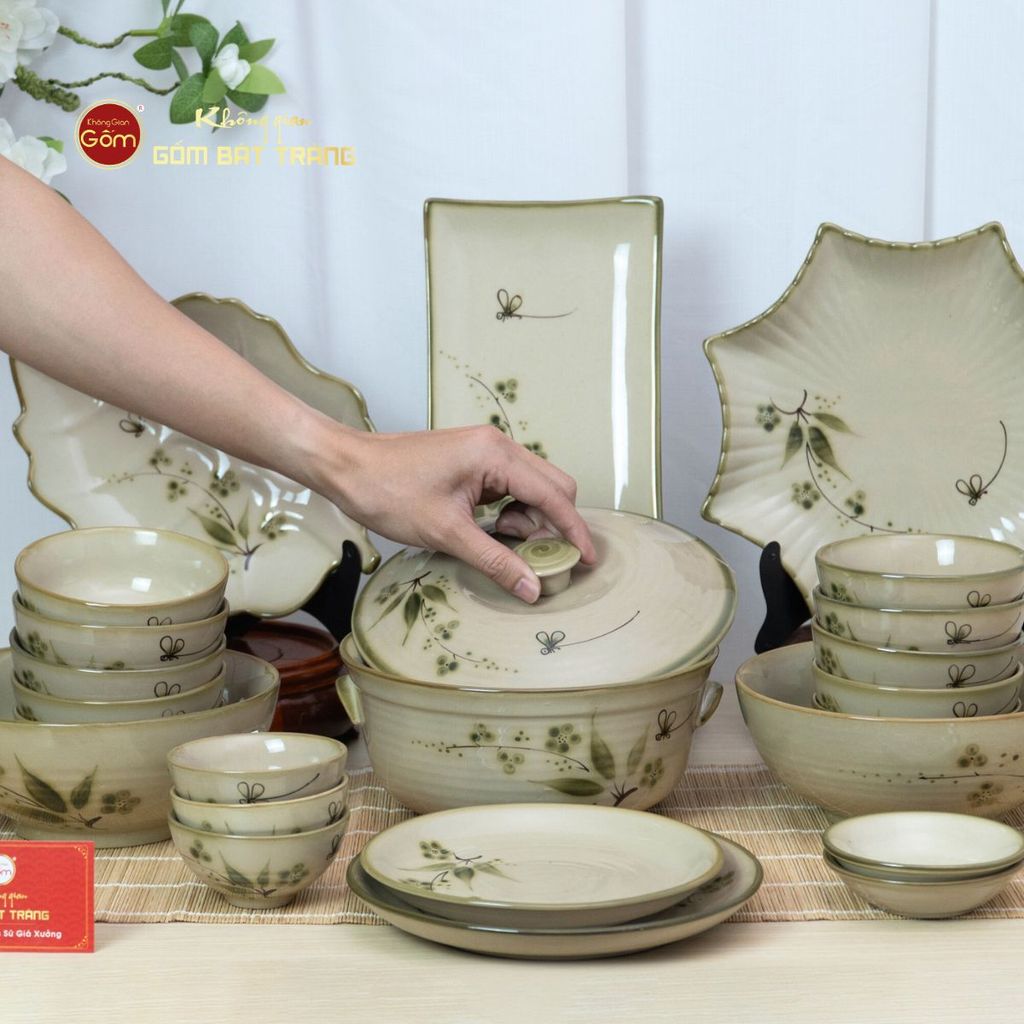 Bộ Bàn Ăn 10 Người (23 món) Men Kem Đào Chuồn