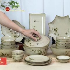 Bộ Bàn Ăn 10 Người (23 món) Men Kem Đào Chuồn