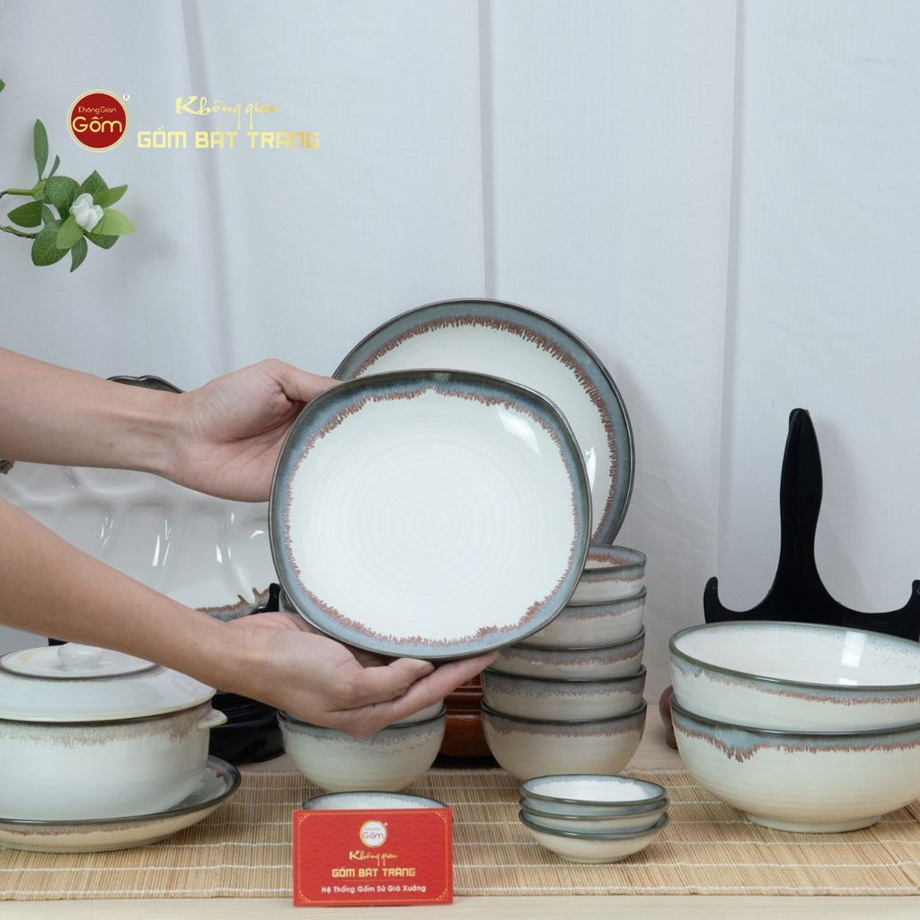 Bộ Bát Đĩa Bát Tràng Men Ngọc Trai