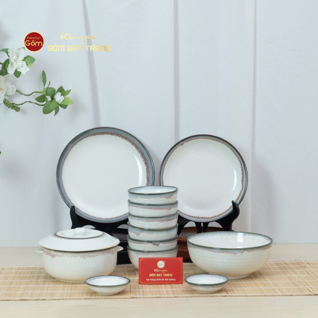 Bộ Bát Đĩa Bát Tràng Men Ngọc Trai