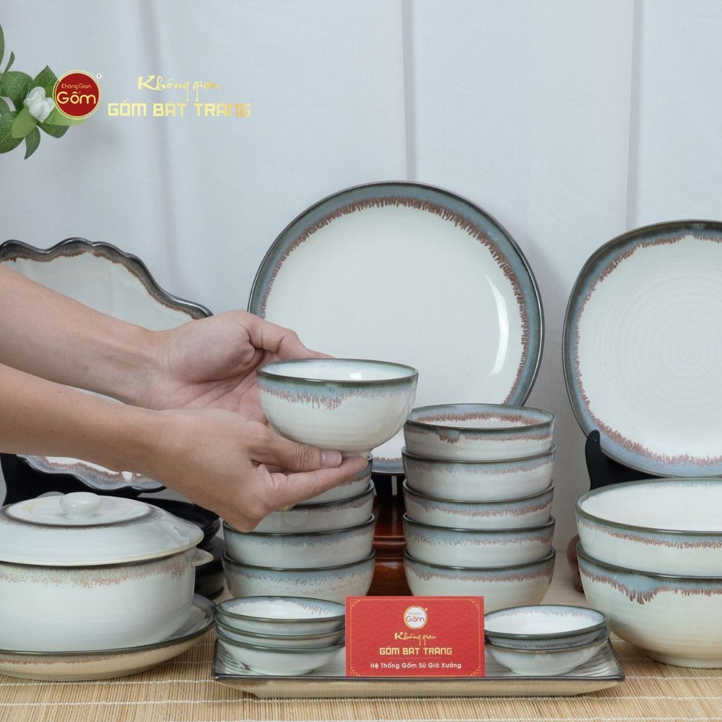 Bộ Bát Đĩa Bát Tràng Men Ngọc Trai