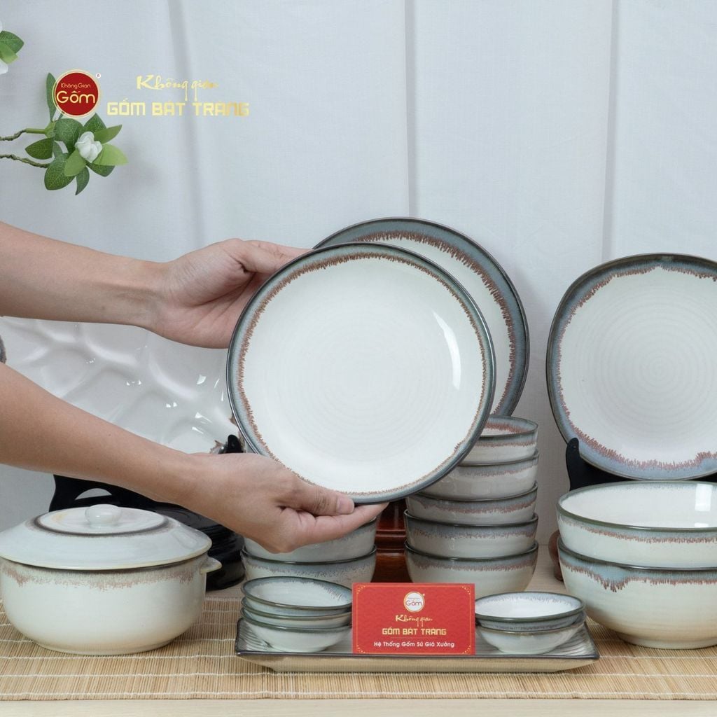 Bộ Bát Đĩa Bát Tràng Men Ngọc Trai