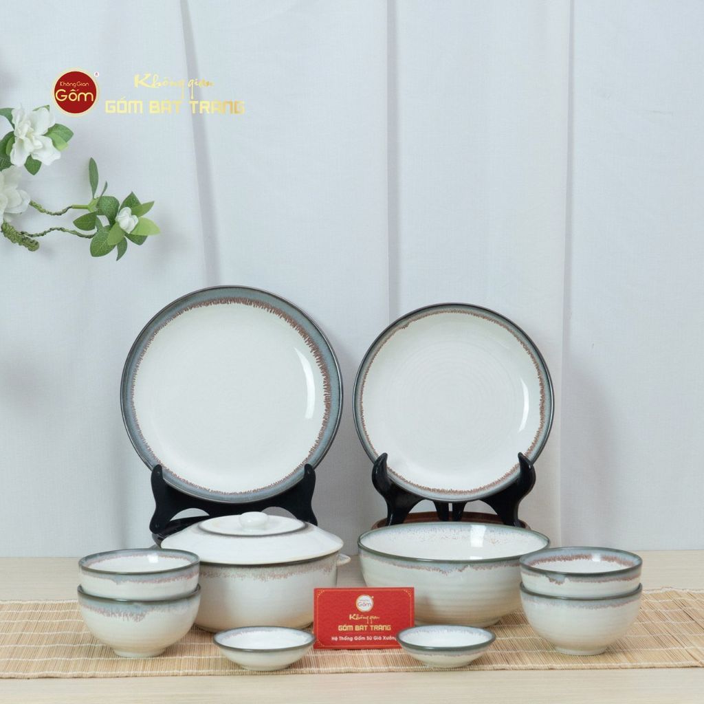 Bộ Bát Đĩa Bát Tràng Men Ngọc Trai