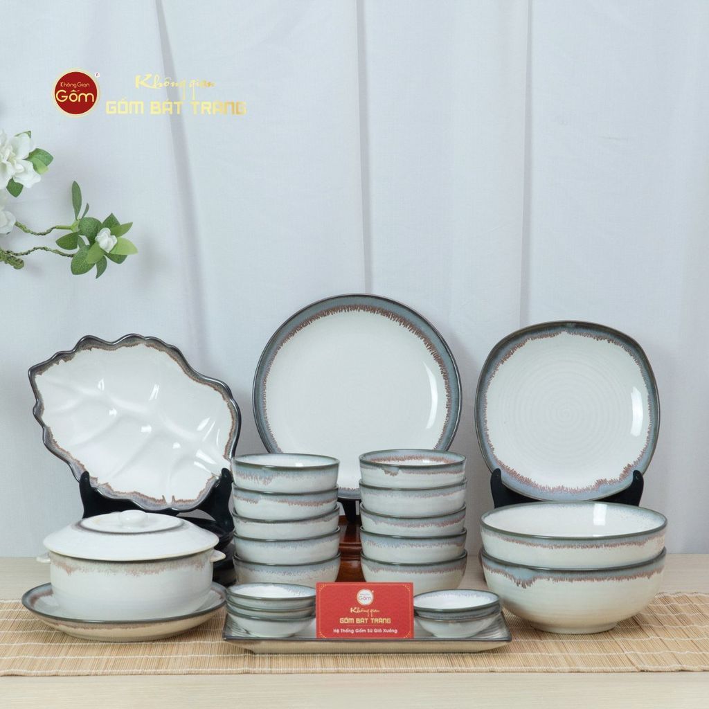 Bộ Bát Đĩa Bát Tràng Men Ngọc Trai