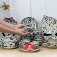 Bộ Bàn Ăn 4 Người (10 món) Men Rạn Vẽ Cúc Đen