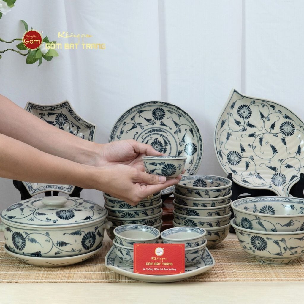 Bộ Bàn Ăn 4 Người (10 món) Men Rạn Vẽ Cúc Đen