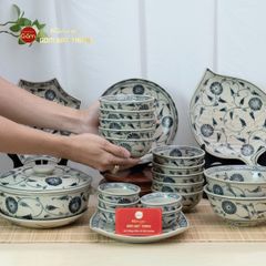 Bộ Bàn Ăn 10 Người (23 món) Men Rạn Vẽ Cúc Đen