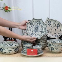 Bộ Bàn Ăn 10 Người (23 món) Men Rạn Vẽ Cúc Đen