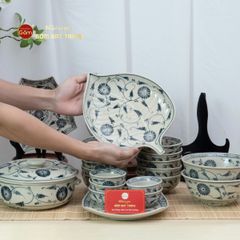 Bộ Bàn Ăn 10 Người (23 món) Men Rạn Vẽ Cúc Đen