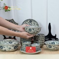 Bộ Bàn Ăn 10 Người (23 món) Men Rạn Vẽ Cúc Đen