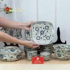 Bộ Bàn Ăn 10 Người (23 món) Men Rạn Vẽ Cúc Đen