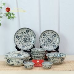 Bộ Bát Đĩa Bát Tràng Men Rạn Vẽ Cúc Đen