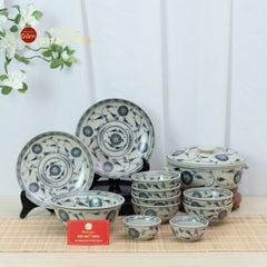 Bộ Bàn Ăn 6 Người (12 món) Men Rạn Vẽ Cúc Đen