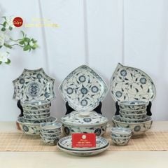 Bộ Bát Đĩa Bát Tràng Men Rạn Vẽ Cúc Đen