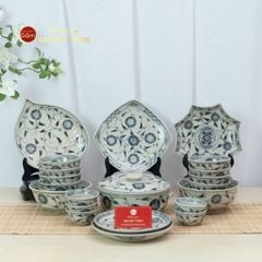 Bộ Bàn Ăn 10 Người (23 món) Men Rạn Vẽ Cúc Đen