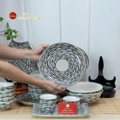 Bộ Bàn Ăn 10 Người (22 món) Men Trắng Vẽ Cá Đàn