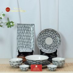 Bộ Bàn Ăn 4 Người (10 món) Men Trắng Vẽ Cá Đàn