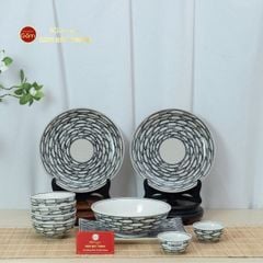 Bộ Bát Đĩa Bát Tràng Men Trắng Vẽ Cá Đàn