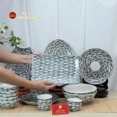Bộ Bàn Ăn 10 Người (22 món) Men Trắng Vẽ Cá Đàn