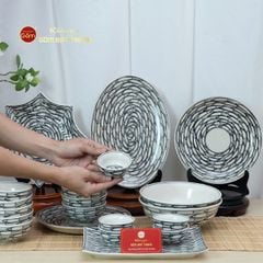 Bộ Bát Đĩa Bát Tràng Men Trắng Vẽ Cá Đàn