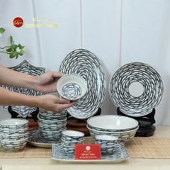 Bộ Bàn Ăn 6 Người (12 món) Men Trắng Vẽ Cá Đàn