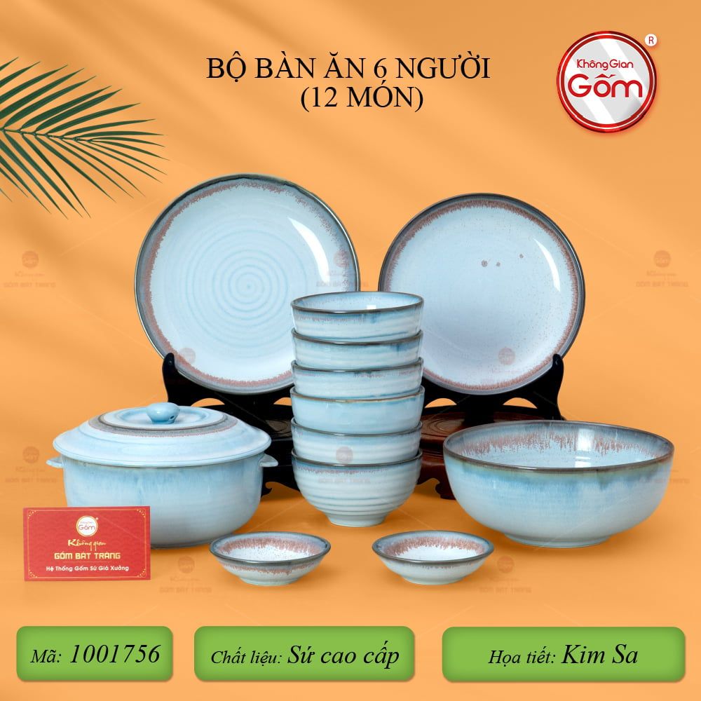Bộ Bàn Ăn 6 Người (12 món) Men Biển Xanh Kim Sa