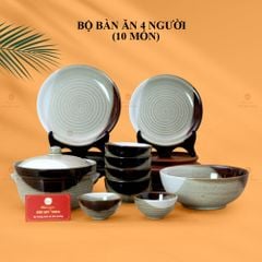 Bộ Bát Đĩa Bát Tràng Men Hỏa Biến Ba Màu