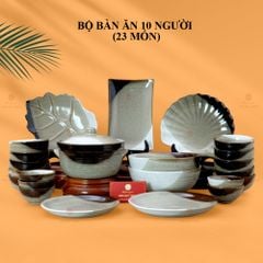 Bộ Bát Đĩa Bát Tràng Men Hỏa Biến Ba Màu