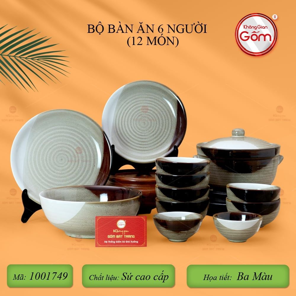 Bộ Bát Đĩa Bát Tràng Men Hỏa Biến Ba Màu