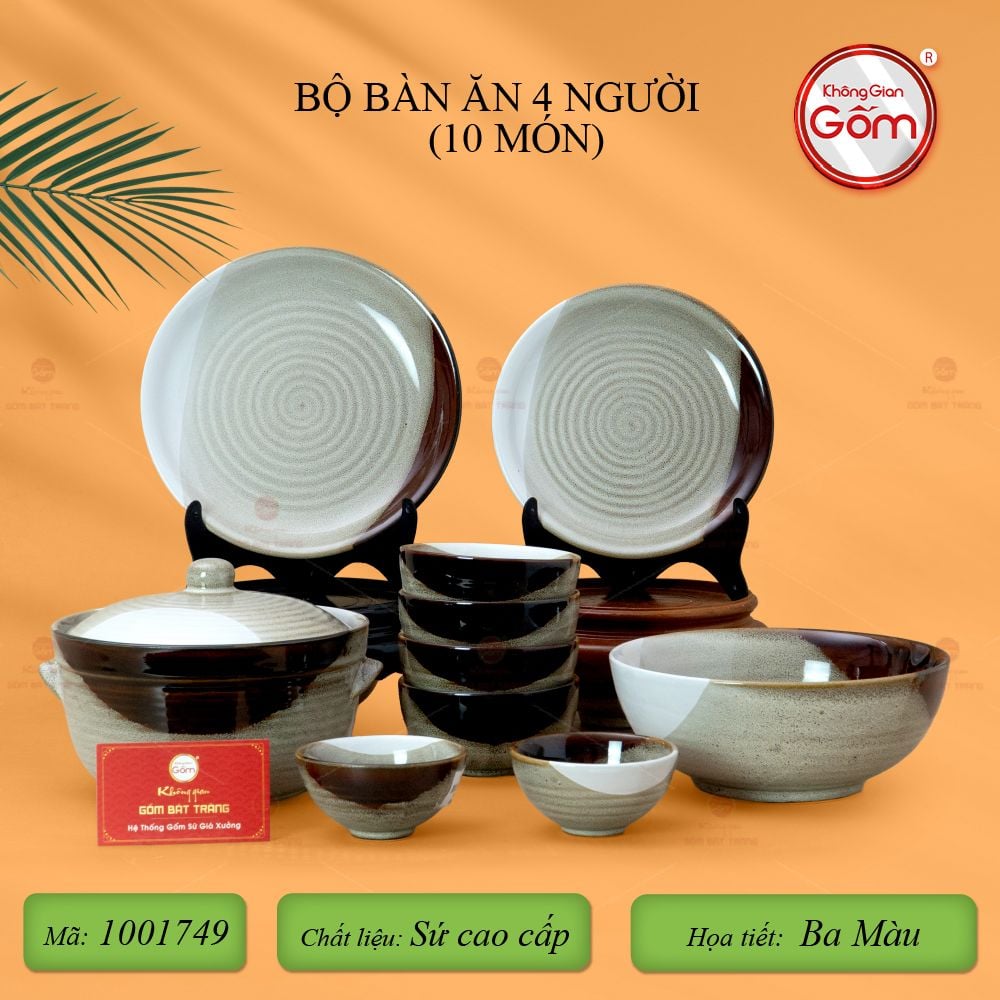 Bộ Bát Đĩa Bát Tràng Men Hỏa Biến Ba Màu