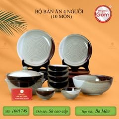 Bộ Bát Đĩa Bát Tràng Men Hỏa Biến Ba Màu