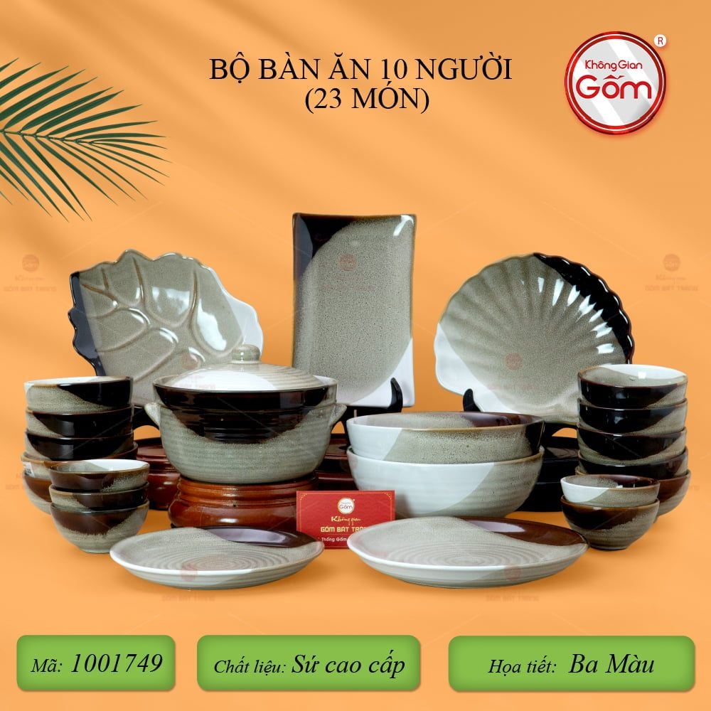 Bộ Bát Đĩa Bát Tràng Men Hỏa Biến Ba Màu