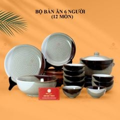 Bộ Bát Đĩa Bát Tràng Men Hỏa Biến Ba Màu
