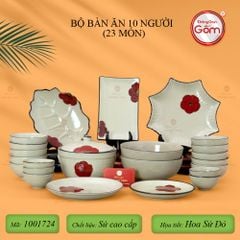 Bộ Bàn Ăn 10 Người (23 món) Men Hỏa Biến Hoa Sứ Đỏ