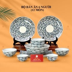 Bộ Bàn Ăn 6 Người (12 món) Men Trắng Vẽ Cá Đàn
