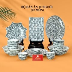 Bộ Bát Đĩa Bát Tràng Men Trắng Vẽ Cá Đàn