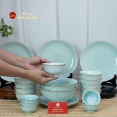 Bộ Bàn Ăn 6 Người (11 Món) Men Ngọc Vân Hoa Cúc Kẻ Vàng