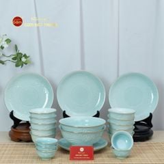 Bộ Bàn Ăn 10 Người (21 Món) Men Ngọc Vân Hoa Cúc Kẻ Vàng