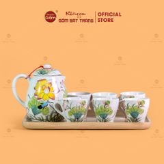 Bộ Bình Nước Dáng Bầu Vẽ Hoa Sen