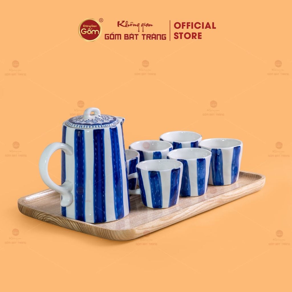 Bộ Bình Nước Dáng Ống Sọc Xanh