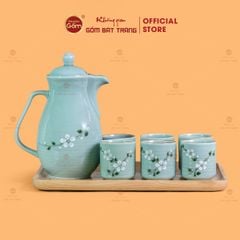 Bộ Bình Nước Dáng Ống Vẽ Hoa Đào Trắng