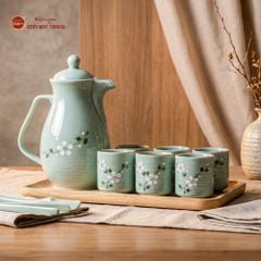 Bộ Bình Nước Dáng Ống Vẽ Hoa Đào Trắng