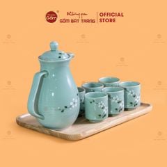 Bộ Bình Nước Dáng Ống Vẽ Hoa Đào Trắng