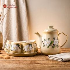 Bộ Bình Nước Dáng Ống Vẽ Hoa Mai