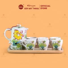 Bộ Bình Nước Dáng Ống Vẽ Hoa Sen