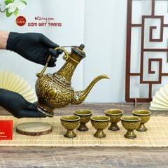 Bộ Bình Rượu Khắc Nổi Hoa Sen Nền Cổ