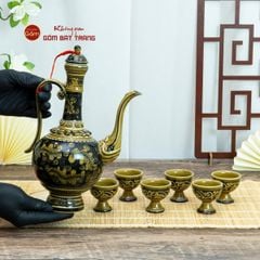 Bộ Bình Rượu Vẽ Tay Hoa Lá Dây Nền Đen