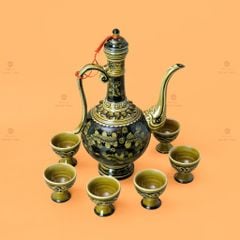 Bộ Bình Rượu Vẽ Tay Hoa Lá Dây Nền Đen