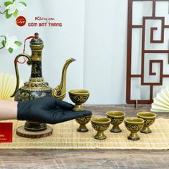 Bộ Bình Rượu Vẽ Tay Hoa Lá Dây Nền Đen